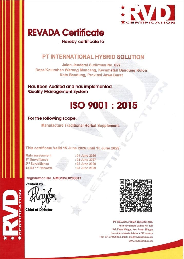 Sertifikat ISO 9001 Pabrik